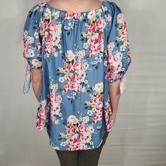 AlvaQ Off The Shoulder Blue Floral Top - Picture 6 of 8